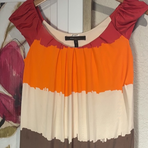 BCBGMaxAzria Silky Rayon Orange Pink Dress - Picture 2 of 8